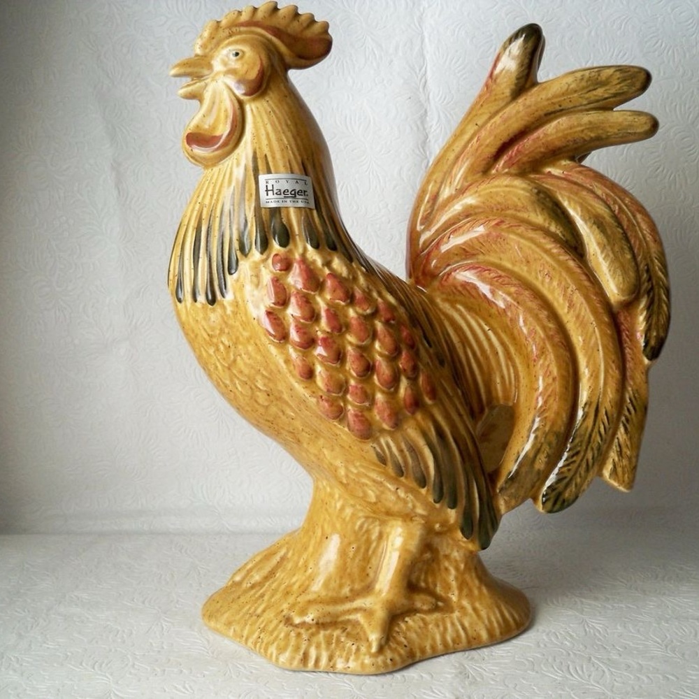Ceramic Rooster Figurine - Yellow and Brown